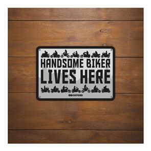 OXFORD GARAGE METAL SIGN: HANDSOME BIKER LIVES HERE