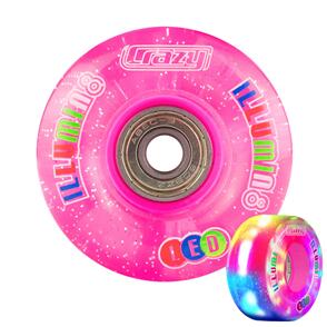 CRAZY SKATES 58MM ILLUMIN8 PINK GLITTER LED LIGHT-UP ROLLER SKATE WHEELS (SET OF 2)