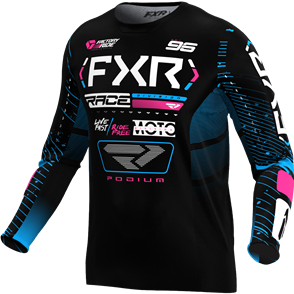 FXR YOUTH PODIUM MX JERSEY 25 BLACK/CYAN/PINK 