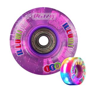 CRAZY SKATES 58MM ILLUMIN8 PURPLE GLITTER LED LIGHT-UP ROLLER SKATE WHEELS (SET OF 2)