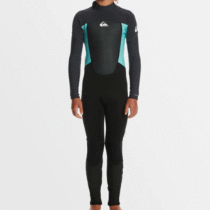 QUIKSILVER 2024 PROLOGUE BOYS 3/2MM BACK ZIP FLAT LOCK  JET BLK ANGL BLUE