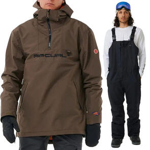 RIP CURL SNOW 2025 ANTI SERIES ANORAK 20K/20K JACKET ROCK + ANTI SERIES ULTIMATE BACK COUNTRY 30K/40K BIB BLACK