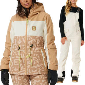 RIP CURL SNOW 2025 RIDER BETTY JACKET 10K/10K BEIGE + VERMONT BIB 10K/10K OFF WHITE