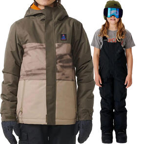 RIP CURL SNOW 2025 KIDS ANTI SERIES OLLY 10K JACKET ROCK + BIB JUNIOR PANT JET BLACK