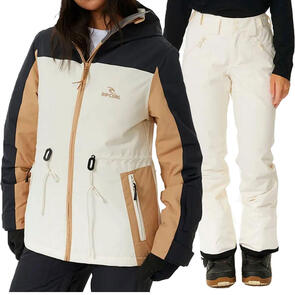 RIP CURL SNOW 2025 RIDER BETTY JACKET 10K/10K BONE + RIDER HIGH WAIST PANT 10K/10K OFF WHITE