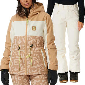 RIP CURL SNOW 2025 RIDER BETTY JACKET 10K/10K BEIGE + RIDER HIGH WAIST PANT 10K/10K OFF WHITE