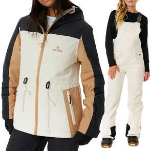 RIP CURL SNOW 2025 RIDER BETTY JACKET 10K/10K BONE + VERMONT BIB 10K/10K OFF WHITE