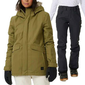 RIP CURL SNOW 2025 RIDER PARKER JACKET 10K/10K DARK KHAKI + RIDER HIGH WAIST PANT 10K/10K BLACK