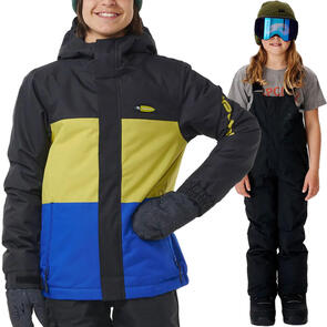 RIP CURL SNOW 2025 KIDS ANTI SERIES OLLY 10K JACKET COBALT + BIB JUNIOR PANT JET BLACK