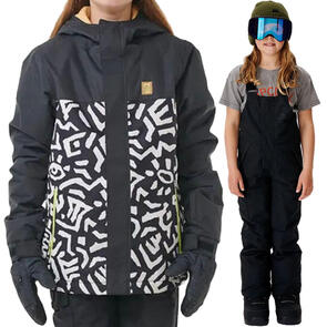 RIP CURL SNOW 2025 YOUTH ANTI SERIES OLLY 10K JACKET BLACK + BIB JUNIOR PANT JET BLACK