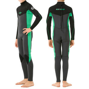 RIP CURL WETSUITS 2025 KIDS DAWN PATROL BACK ZIP 4/3MM STEAMER NEON GREEN