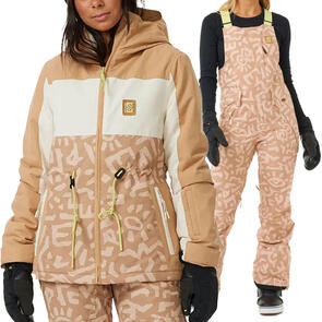 RIP CURL SNOW 2025 RIDER BETTY JACKET 10K/10K BEIGE + 2025 VERMONT BIB 10K/10K BEIGE