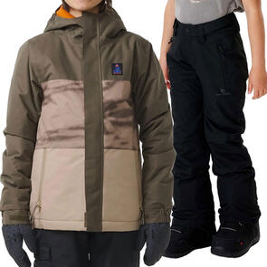 RIP CURL SNOW 2025 KIDS ANTI SERIES OLLY 10K JACKET ROCK + KIDS OLLY SNOW PANTS 10K BLACK