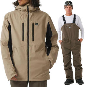 RIP CURL SNOW 2025 ANTI SERIES FREERIDER 20K/20K JACKET SAND DUNE + ANTI SERIES TAIPAN 10K/10K BIB ROCK