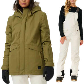 RIP CURL SNOW 2025 RIDER PARKER JACKET 10K/10K DARK KHAKI + VERMONT BIB 10K/10K OFF WHITE