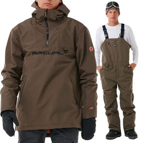 RIP CURL SNOW 2025 ANTI SERIES ANORAK 20K/20K JACKET ROCK + ANTI SERIES TAIPAN 10K/10K BIB ROCK