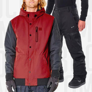 RIP CURL SNOW TRACTION JACKET MAROON + SEARCH PANT BLACK COMBO