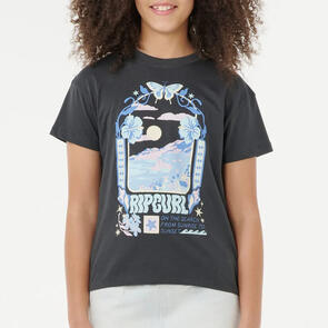 RIP CURL GIRLS SUNSET SKIES ART TEE WASHED BLACK