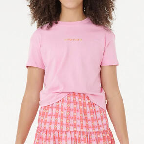 RIP CURL GIRLS SUNSET SKIES CROP TEE BRIGHT PINK
