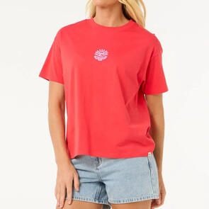 RIP CURL ICONS OF SURF RELAXED TEE HIBISCUS RED