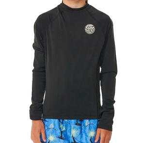 RIP CURL BOYS ICONS UV BRUSHED L/S RASH VEST BLACK