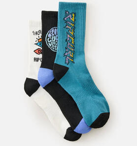 RIP CURL LOGO CREW SOCK 3 PACK - BOY BLACK/WHITE/TEAL