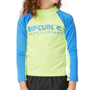 RIP CURL SHOCK UPF L/S-BOY RASH VEST BLUE GREEN