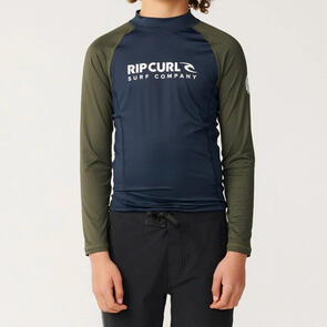 RIP CURL WETSUITS 2026 BOYS SHOCK UPF L/S RASH VEST DARK OLIVE
