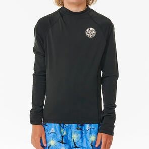 RIP CURL WETSUITS 2026 BOYS ICONS UV BRUSHED L/S RASH VEST BLACK