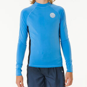 RIP CURL WETSUITS 2026 BOYS ICONS UV BRUSHED L/S RASH VEST BLUE GUM