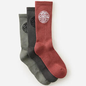 RIP CURL WETTY CREW SOCKS 3 PACK SOCK BLACK/GREY/BURNT RED