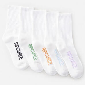 RIP CURL YOUTH SCHOOL CREW SOCKS 5 PACK WHITE