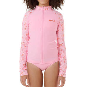 RIP CURL YOUTH SUMMER LS ZIP RASH VEST BRIGHT PINK