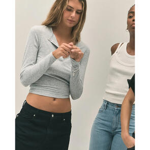 ROLLAS STUDIO HENLEY LONG SLV TOP GREY MARLE