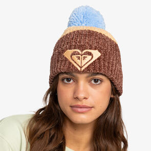 ROXY WOMENS OCEAN THERAPY POM BEANIE ROOT BEER