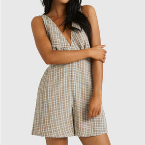 RVCA CLAIRE PLAID ROMPER DARK KHAKI