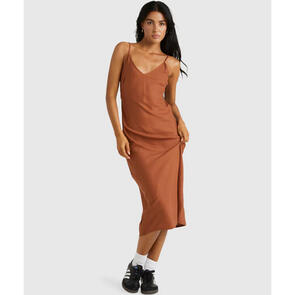 RVCA EVERYDAY BIAS MIDI DRESS MOCHA BISQUE