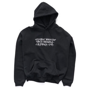 S DOUBLE ADDRESS TEXT PULLOVER HOODIE BLACK