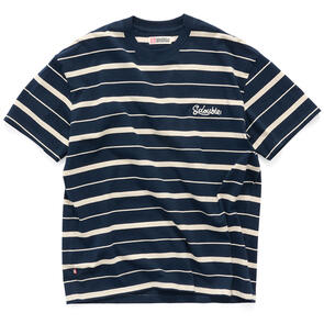 S DOUBLE CURSIVE STRIPE T-SHIRT TEE S/S NAVY/NATURAL