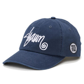 S DOUBLE SHAWN SCRIPT STRAPBACK CAP NAVY