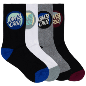 SANTA CRUZ BOYS BOLD SHADOW DOT CREW SOCK 4 PACK BLACK WHITE GREY MARLE