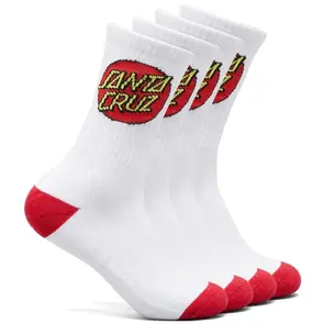 SANTA CRUZ YOUTH CLASSIC DOT CREW SOCK 4 PACK WHITE