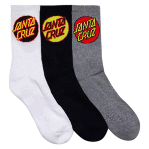 SANTA CRUZ OTHER DOT CREW SOCK 3 PACK BLACK-WHITE-GREY MARLE