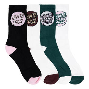 SANTA CRUZ WOMENS OTHER DOT CREW SOCK 4 PACK WHITE GREEN BLACK