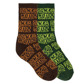 SANTA CRUZ YOUTH MULTI CRUZ STACK REPEAT CREW SOCK 2 PACK BROWN-DARK GREEN