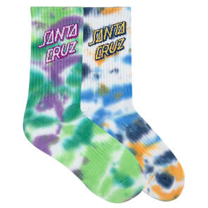 SANTA CRUZ YOUTH STACK STRIP CREW SOCK 2 PACK BLUE TDYE-LIGHT GREEN TDYE