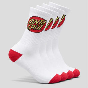 SANTA CRUZ CLASSIC DOT CREW SOCK 4 PACK WHITE