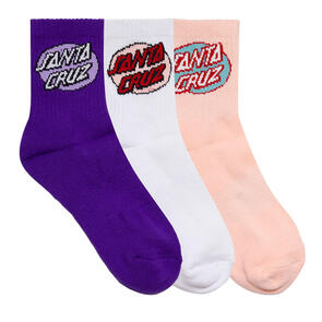 SANTA CRUZ OVAL DOT MID SOCK 3 PACK PNK CORAL-WHITE-IRIS