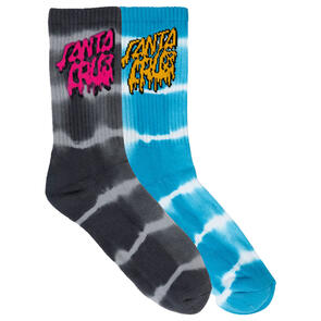 SANTA CRUZ RAD STACK CREW SOCKS 2 PACK TURQUOISE TDYE-BLK TDYE