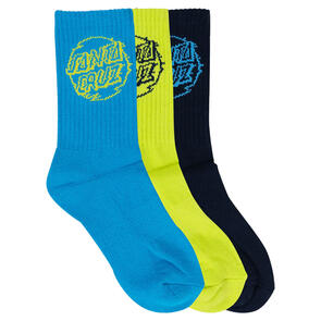 SANTA CRUZ VIVID DOT MONO CREW SOCKS 3 PACK NAVY-LIME-TURQUOISE